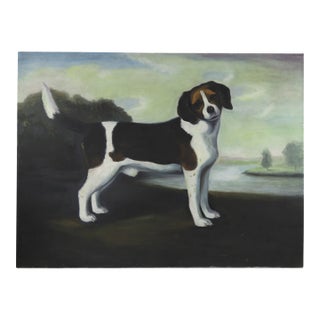 Vintage Oil Painting of Hound Dog by a Lakeside For Sale
