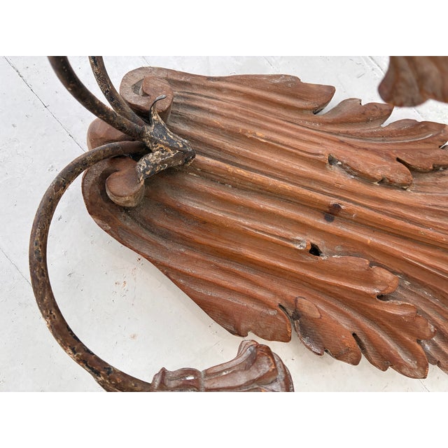 Wood Pair of Large 19th Century , Finely Carved Acanthus Leaf Sconces For Sale - Image 7 of 8