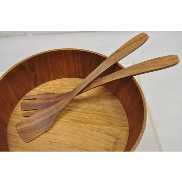 Vintage Gladmark Mid Century Danish Modern Staved Teak Salad Bowl Set For Sale - Image 9 of 11
