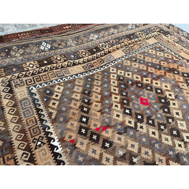 Antique Afghan Hand-Woven Kilim Rug | Tribal Ghelmori Flatweave Wool Carpet in Earthy Brown, For Sale - Image 6 of 12
