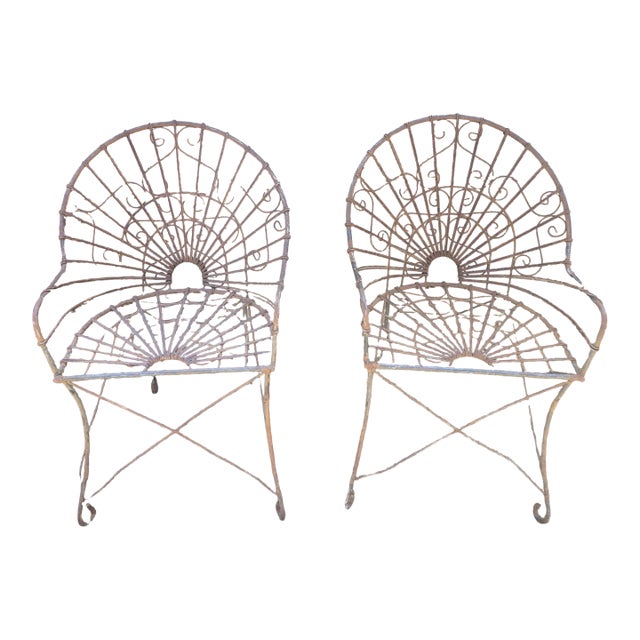 Vintage Wrought Iron Outdoor Patio Chairs - Set of 2 For Sale