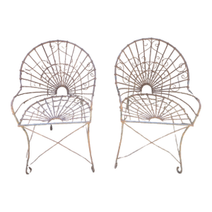 Vintage Wrought Iron Outdoor Patio Chairs - Set of 2