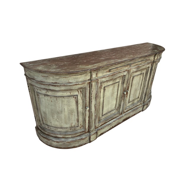Ethan Allen 1990s Ethan Allen Emanuel Demilune Sideboard Console Buffet Credenza Distressed For Sale - Image 4 of 15