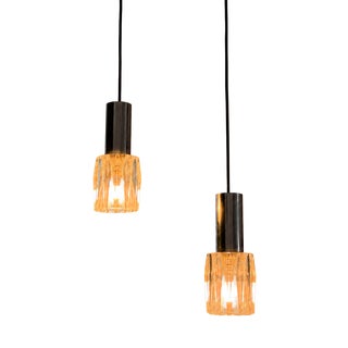 Mid-Century Modern Textured Glass Pendant Lights, 1960s, Set of 2 For Sale