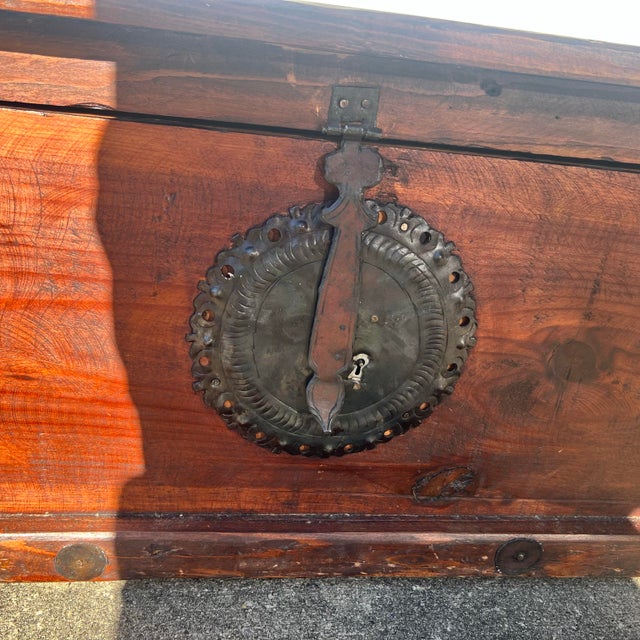 Wood Antique Mexican Spanish Colonial Wooden Bau’l Chest For Sale - Image 7 of 10