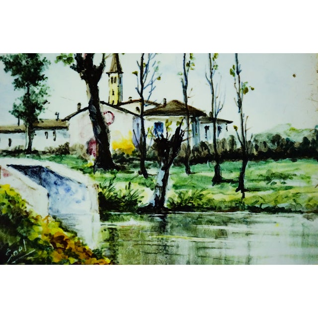 Ceramic Roman Ceramic Tiles with Painted Landscape, Monterotondo, 1940s, Set of 3 For Sale - Image 7 of 18