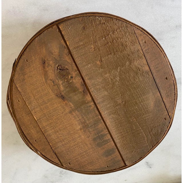 Brown Vintage Hand Painted Wooden Round Box For Sale - Image 8 of 9