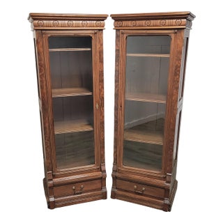 Pair of American Eastlake Walnut Bookcase Cabinets, C. 1875 For Sale