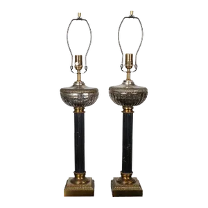 Pair of Cast Mercury Glass Columnar Table Lamps