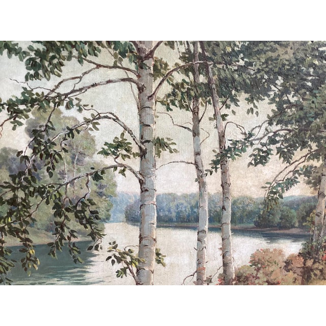 1950s Canadian Birch Tree Landscape Painting Oil on Canvas Signed W. Wright, Framed For Sale In New York - Image 6 of 9