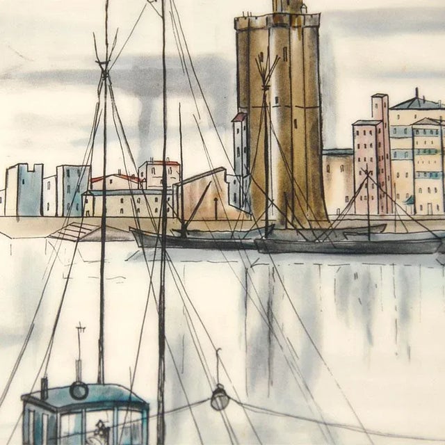 Table tray from the 1950s. The decorative view of the port of La Rochelle is printed with a light of light and covered...