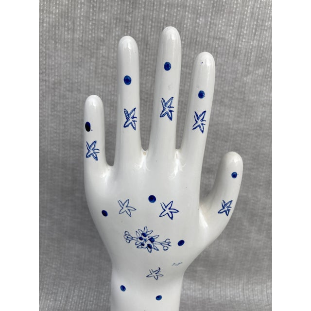 1980s Vintage Hand Painted Blue and White Porcelain Hand Form For Sale - Image 4 of 10