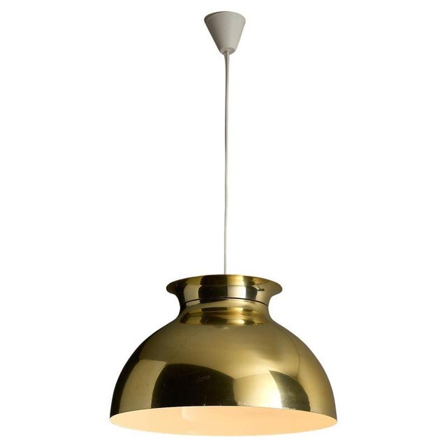 Large Mid-Century Modern Gold Brass Tone Dome Pendant Light, 1970s For Sale - Image 12 of 12