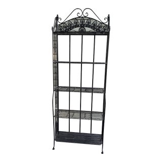 1970s Vintage French Style Wrought Iron Bakers Rack with 5 Shelves and Details For Sale