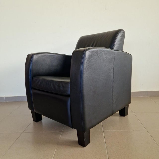 Art Deco Black Leather Armchairs, Set of 2 For Sale - Image 5 of 7