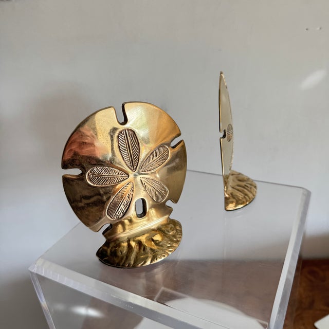 Coastal Solid Brass Sand Dollar Bookends-a Pair For Sale - Image 4 of 5