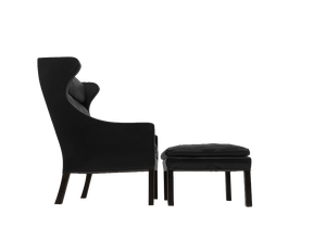Set of Black Leather Wingchair and Footstool by Borge Mogensen for Fredericia, 1960s
