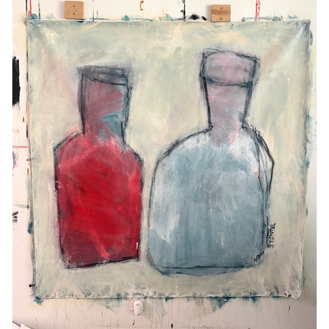 Acrylic on un-stretched canvas. Full canvas dimensions measure 60 x 60. Stretches to approximately 52 x 52. Ships rolled...