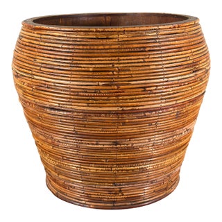Large Vintage Pencil Reed Floor Planter Cache Pot For Sale