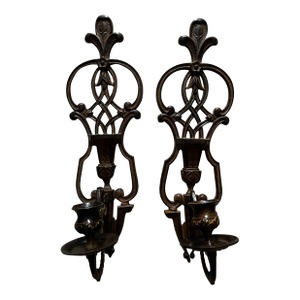 Wall Ornate Candle Holders Brass Antique Style Set of 2