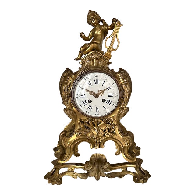 19th C French Louis XVI Ormolu Bronze Mantel Clock W/ Putti - 1 Piece For Sale