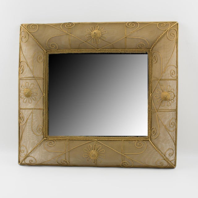 Gilt Metal Wire Mesh Wall Mirror with Floral Decor, circa 1950 For Sale - Image 12 of 16
