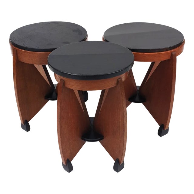 Amsterdam School Side Tables by J.J. Zijfers & Co., 1920s, Set of 3 For Sale