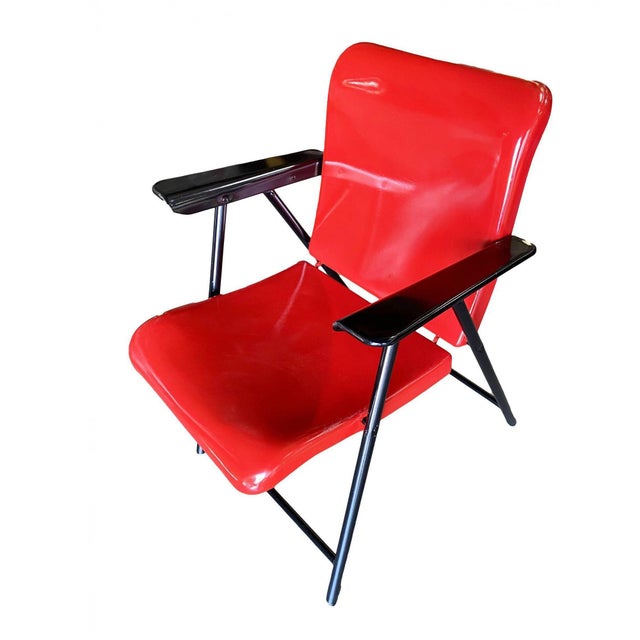 Mid-Century Modern 1950s Russel Wright Outdoor/Patio Steel Folding Chair by Schwayder Bros For Sale - Image 3 of 8