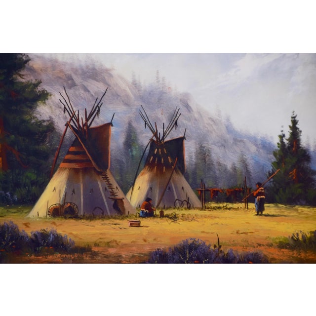 Realism Native American Encampment in a Valley, Limited Edition Hartwig Signed Print For Sale - Image 3 of 7