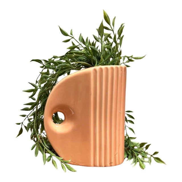 Vintage Art Deco Revival Peach Ceramic Sculptural Vase For Sale
