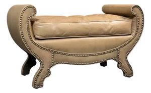 Neoclassical Saddle Color Leather and Brass Bench or Ottoman by Century