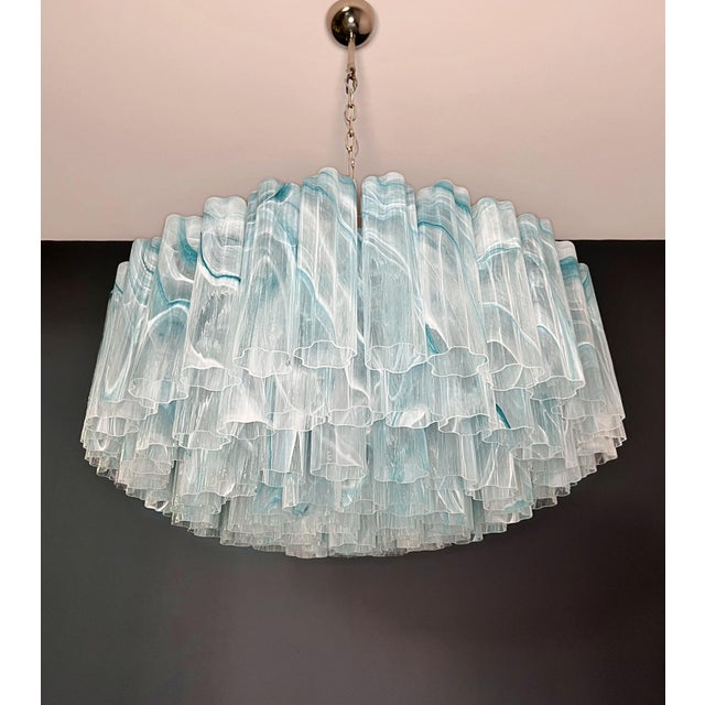 Large Murano Glass Chandelier with 101 Blue Alabaster Glass Tube, 1990s For Sale - Image 9 of 17