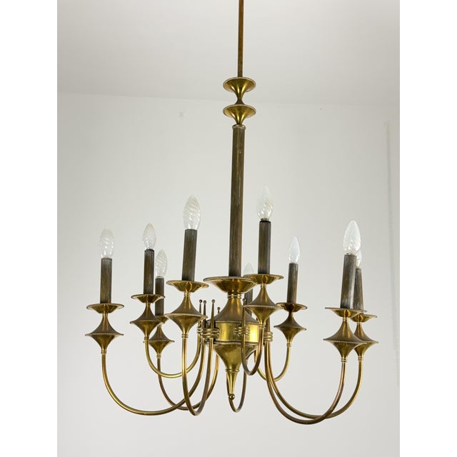 Art Deco Nine-Light Brass Chandelier, 1940s For Sale - Image 3 of 14