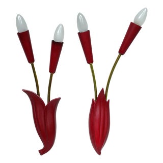 Vintage Floral Wall Lights, 1950s, Set of 2 For Sale