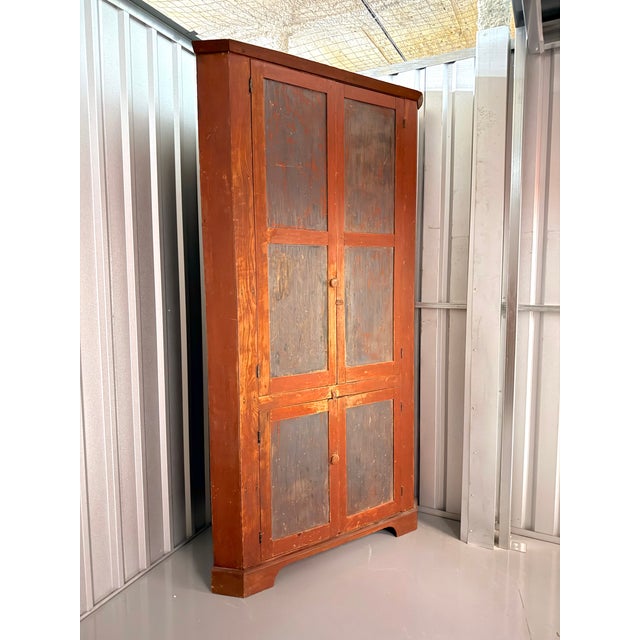 19th Century Antique American Primitive Painted Two-Tone Corner Cupboard, Virginia For Sale - Image 5 of 10