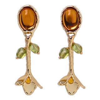 Flora Earrings With Leaves, A Pair For Sale