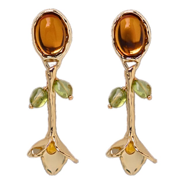 Flora Earrings With Leaves, A Pair For Sale