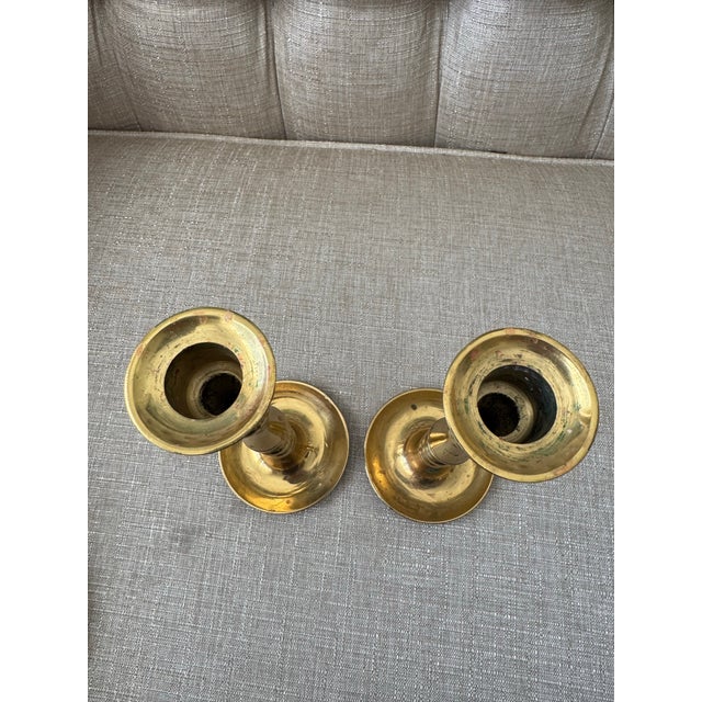 Metal Late 20th Century Solid Brass Candlestick Holders - Set of 2 For Sale - Image 7 of 11