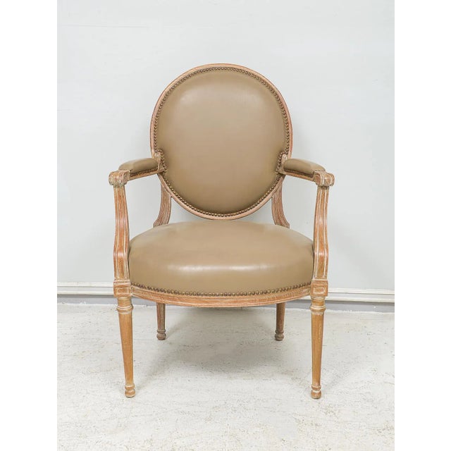 Neoclassical Pair of Vintage Cerused Oak Armchairs in the Neoclassic Manner For Sale - Image 3 of 10