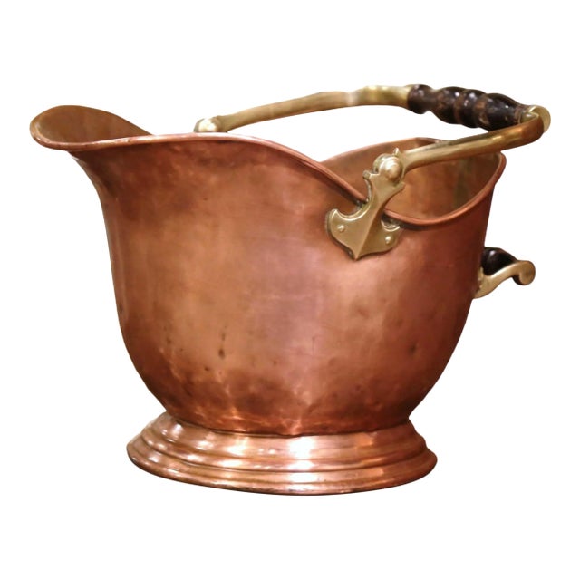 19th Century English Victorian Copper and Brass Coal Bucket For Sale