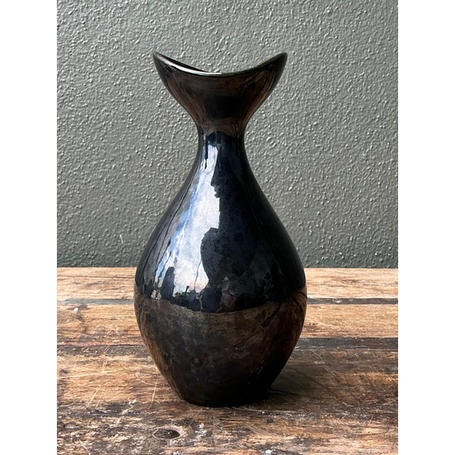 Vintage Black Glazed Ceramic Vase For Sale - Image 4 of 12