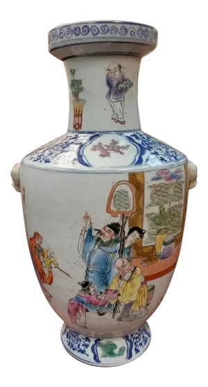 Circa 1970 Chinese Export Porcelain Guangxu Period Style Baluster Vase, Sanxing Motif