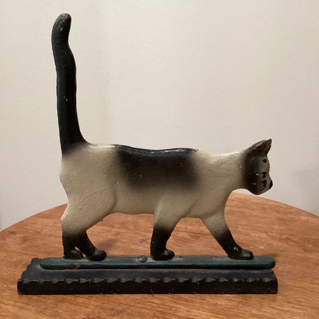 Vintage Mid 20th Century Cast Iron Doorstop Figurine Cat Multi Color Kitty Kat Decorative Art Statue For Sale - Image 13 of 13