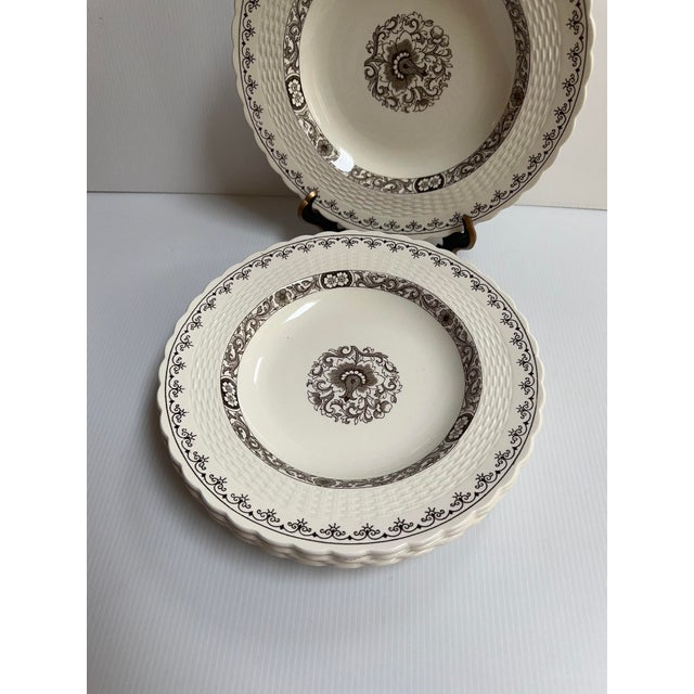 Gorgeous Antique 19th Century Minton England 9.5 inches diameter 5 soup bowls with scalloped edges, a basketweave rim and...