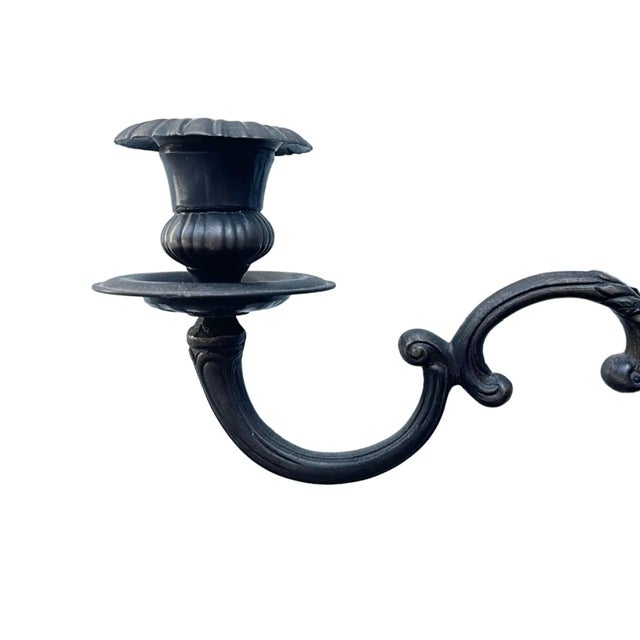 Vintage Neoclassical Gothic Bronze Candelabra With Griffin Finial & Crystal For Sale - Image 4 of 6