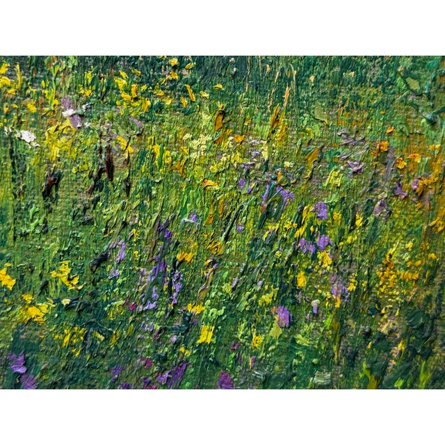 Green Impressionist Oil Painting Banks of the Wye Coppet Hill Herefordshire by Charles Neal C1989 For Sale - Image 8 of 12