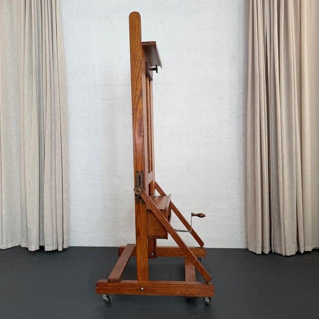 1940s Large Industrial Adjustable Oak Artist Easel by e.h. & a.c. Friedrichs Co. For Sale In New York - Image 6 of 13