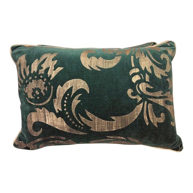 Pair of Stenciled Green Velvet Pillows by Nomi For Sale