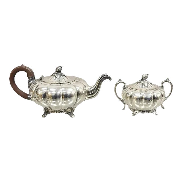 Early 20th Century Old English Melon Community Plate Silver Plated Coffee Tea Set - 2 Pieces For Sale