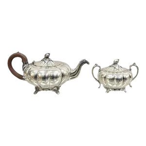 Early 20th Century Old English Melon Community Plate Silver Plated Coffee Tea Set - 2 Pieces